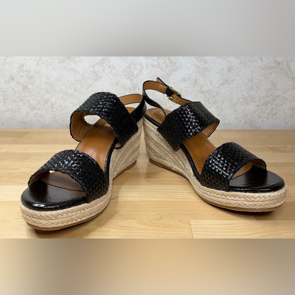 Goserce Black Woven Espadrille Wedge Sandals Size 10 Ankle Strap
